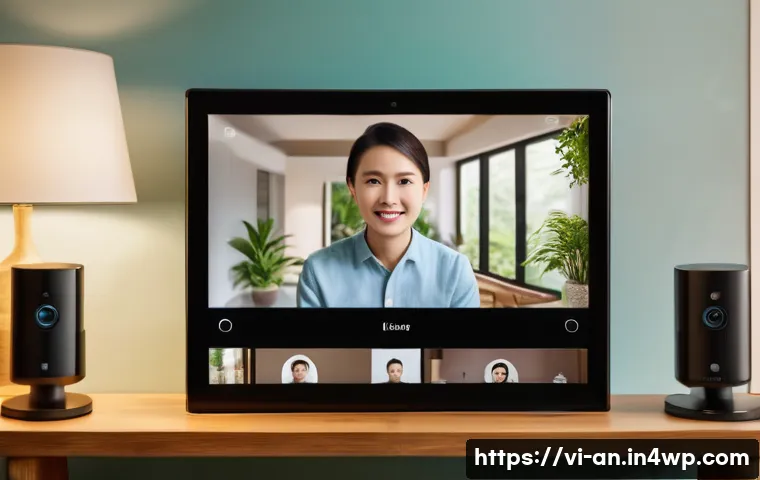 딥러닝이 얼굴 인식 기술에 미치는 영향 - A modern smart home security setup featuring a sleek indoor surveillance camera with deep learning f...