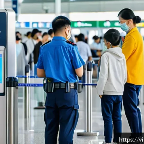 얼굴 인식 기술의 사용 제한 및 규제 - A modern Vietnamese urban scene at a busy airport security checkpoint where diverse travelers, inclu...